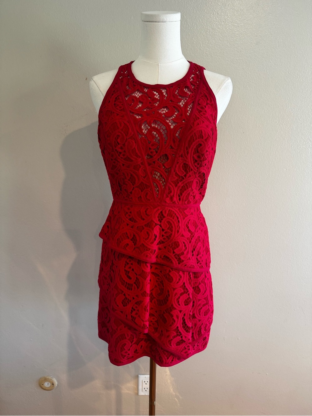 BCBGMaxAzria Hannah Red Lace Peplum Dress